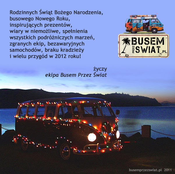 Święta Bożego Narodzenia życzenia Busem Przez Świat 2011 VW Bus lampki